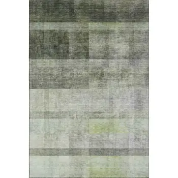 5' X 8' Olive Green And Ivory Abstract Washable Area Rug With UV Protection
