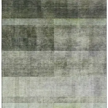 10' X 14' Olive Green And Ivory Abstract Washable Area Rug With UV Protection