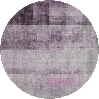 8' Purple And Ivory Abstract Washable Round Rug With UV Protection