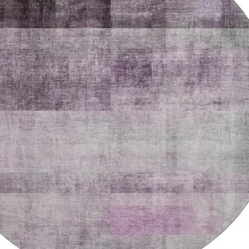 8' Purple And Ivory Abstract Washable Round Rug With UV Protection