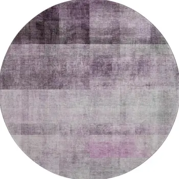8' Purple And Ivory Abstract Washable Round Rug With UV Protection