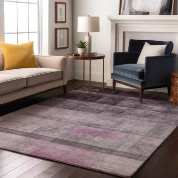 8' X 10' Purple And Ivory Abstract Washable Area Rug With UV Protection