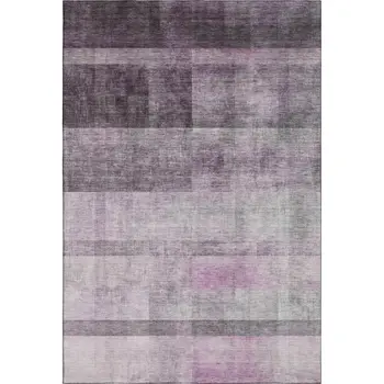 8' X 10' Purple And Ivory Abstract Washable Area Rug With UV Protection