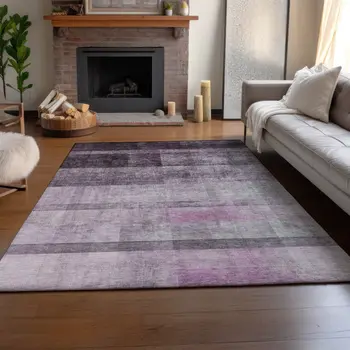 8' X 10' Purple And Ivory Abstract Washable Area Rug With UV Protection