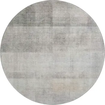 8' Taupe And Ivory Abstract Washable Round Rug With UV Protection