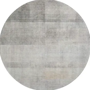 8' Taupe And Ivory Abstract Washable Round Rug With UV Protection
