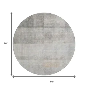 8' Taupe And Ivory Abstract Washable Round Rug With UV Protection