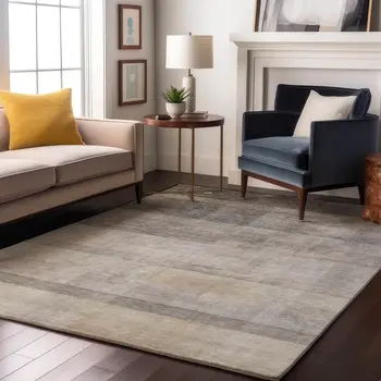 9' X 12' Taupe And Ivory Abstract Washable Area Rug With UV Protection