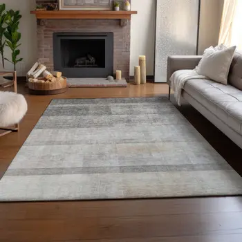 9' X 12' Taupe And Ivory Abstract Washable Area Rug With UV Protection