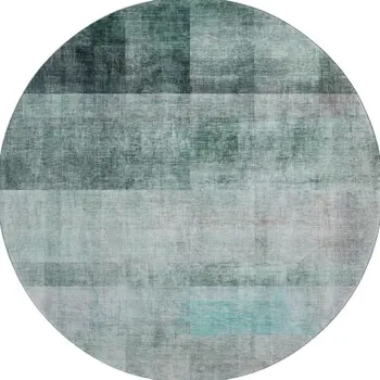 8' Teal And Ivory Abstract Washable Round Rug With UV Protection