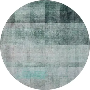 8' Teal And Ivory Abstract Washable Round Rug With UV Protection