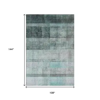 9' X 12' Teal And Ivory Abstract Washable Area Rug With UV Protection