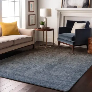 8' X 10' Chocolate And Blue Ombre Washable Area Rug With UV Protection