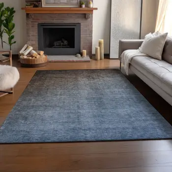 9' X 12' Chocolate And Blue Ombre Washable Area Rug With UV Protection