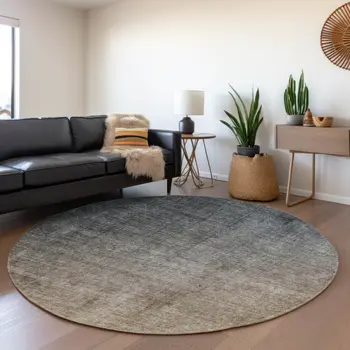 8' Gray And Brown Ombre Washable Round Rug With UV Protection
