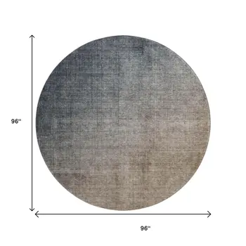 8' Gray And Brown Ombre Washable Round Rug With UV Protection