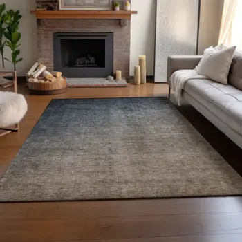 8' X 10' Gray And Brown Ombre Washable Area Rug With UV Protection