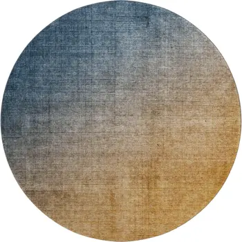8' Navy Blue And Orange Ombre Washable Round Rug With UV Protection
