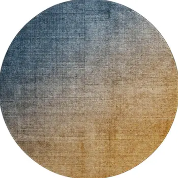 8' Navy Blue And Orange Ombre Washable Round Rug With UV Protection
