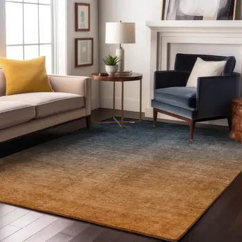 9' X 12' Navy Blue And Orange Ombre Washable Area Rug With UV Protection