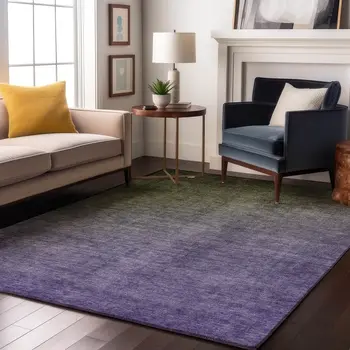 5' X 8' Olive Green And Purple Ombre Washable Area Rug With UV Protection