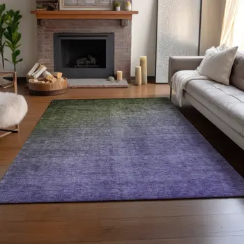 5' X 8' Olive Green And Purple Ombre Washable Area Rug With UV Protection