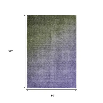 5' X 8' Olive Green And Purple Ombre Washable Area Rug With UV Protection