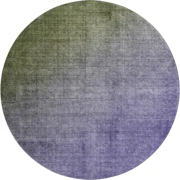 8' Olive Green And Purple Ombre Washable Round Rug With UV Protection