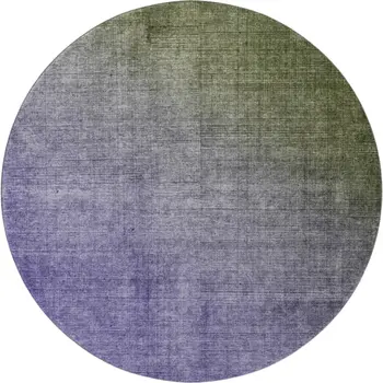 8' Olive Green And Purple Ombre Washable Round Rug With UV Protection