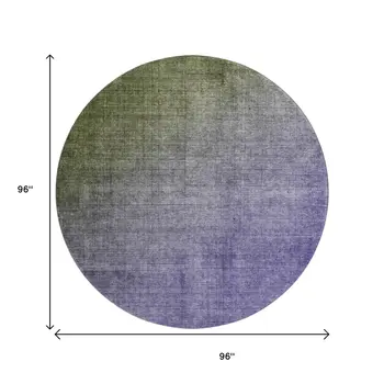 8' Olive Green And Purple Ombre Washable Round Rug With UV Protection
