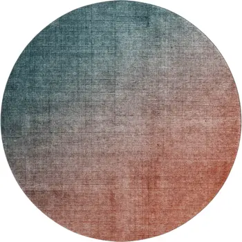 8' Teal And Rust Ombre Washable Round Rug With UV Protection