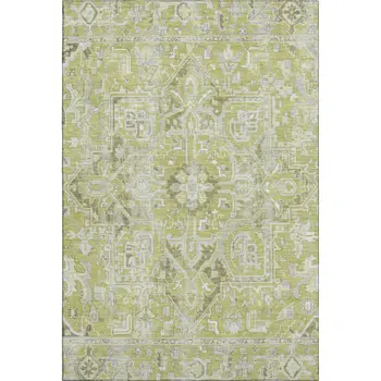 3' X 5' Fern Green And Ivory Oriental Washable Area Rug With UV Protection