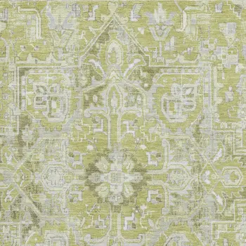 3' X 5' Fern Green And Ivory Oriental Washable Area Rug With UV Protection