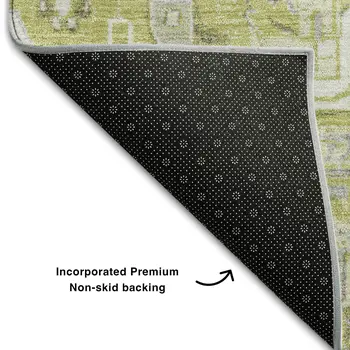 8' X 10' Fern Green And Ivory Oriental Washable Area Rug With UV Protection