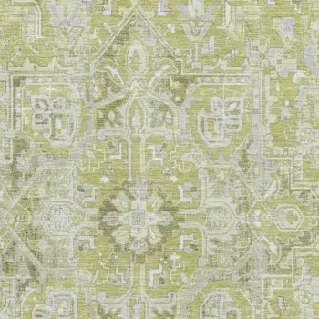 8' X 10' Fern Green And Ivory Oriental Washable Area Rug With UV Protection