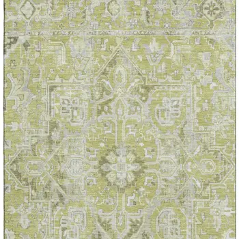 8' X 10' Fern Green And Ivory Oriental Washable Area Rug With UV Protection