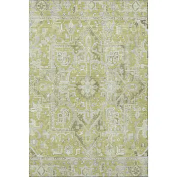 9' X 12' Fern Green And Ivory Oriental Washable Area Rug With UV Protection