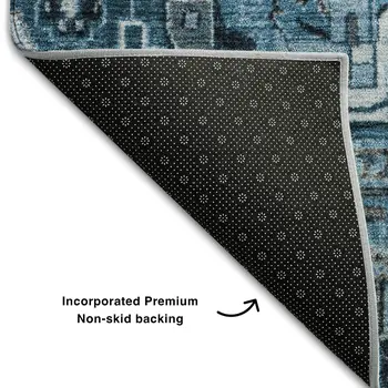 9' X 12' Blue And Ivory Oriental Washable Area Rug With UV Protection