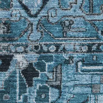 9' X 12' Blue And Ivory Oriental Washable Area Rug With UV Protection