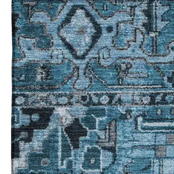 9' X 12' Blue And Ivory Oriental Washable Area Rug With UV Protection