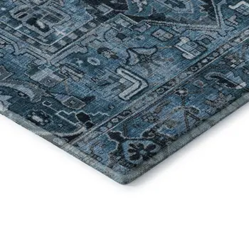 10' X 14' Blue And Ivory Oriental Washable Area Rug With UV Protection