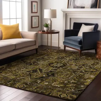 3' X 5' Brown Gray And Ivory Oriental Washable Area Rug With UV Protection