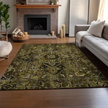 5' X 8' Brown Gray And Ivory Oriental Washable Area Rug With UV Protection