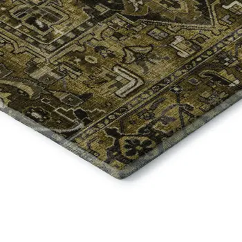 8' Brown Gray And Ivory Oriental Washable Round Rug With UV Protection