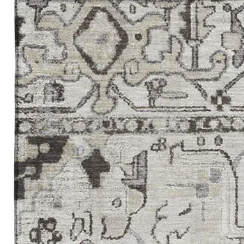 5' X 8' Ivory And Gray Oriental Washable Area Rug With UV Protection