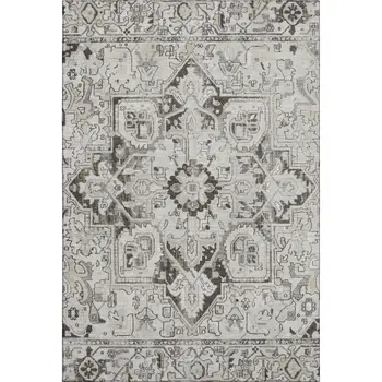 9' X 12' Ivory And Gray Oriental Washable Area Rug With UV Protection