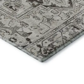 9' X 12' Ivory And Gray Oriental Washable Area Rug With UV Protection