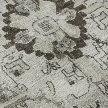 9' X 12' Ivory And Gray Oriental Washable Area Rug With UV Protection