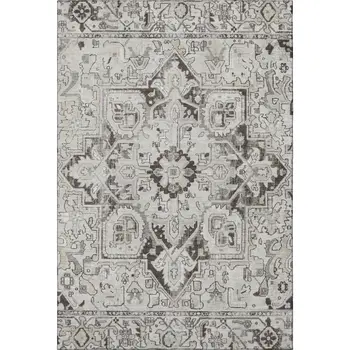 9' X 12' Ivory And Gray Oriental Washable Area Rug With UV Protection