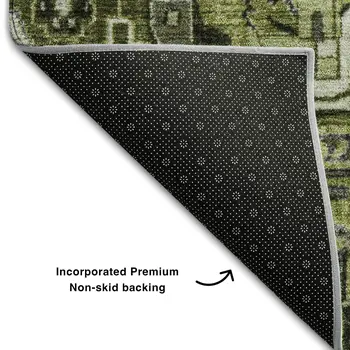 3' X 5' Olive Green Gray And Ivory Oriental Washable Area Rug With UV Protection